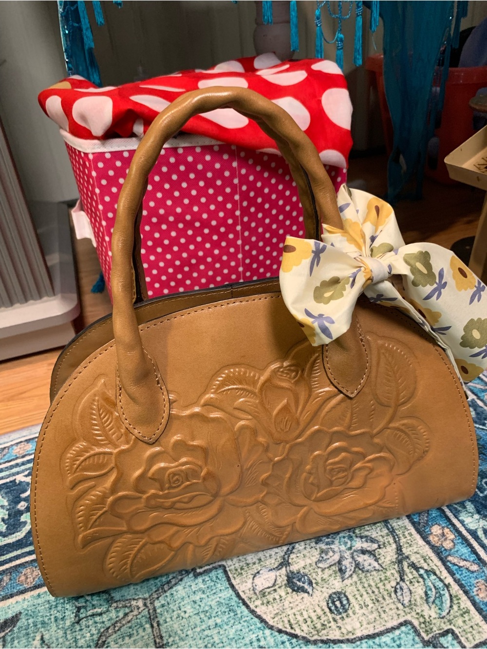 Patricia Nash angelini embossed bag leather new qvc crossbody roses tan brown